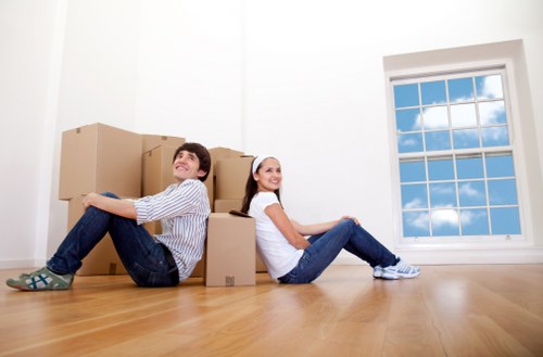 Cubic-yard storage pricing example with stacked furniture and cartons